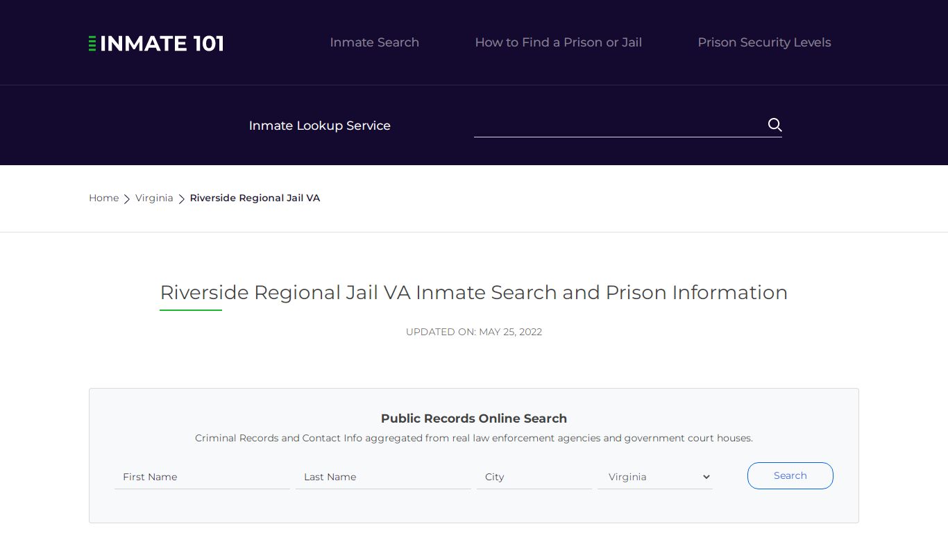 Riverside Regional Jail VA Inmate Search, Visitation ...
