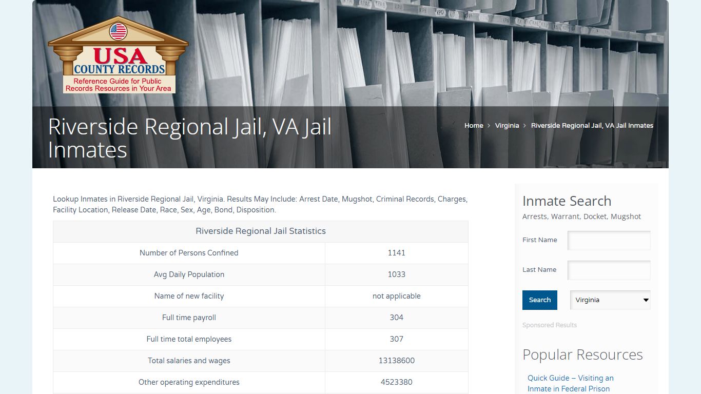 Riverside Regional Jail, VA Jail Inmates | Name Search